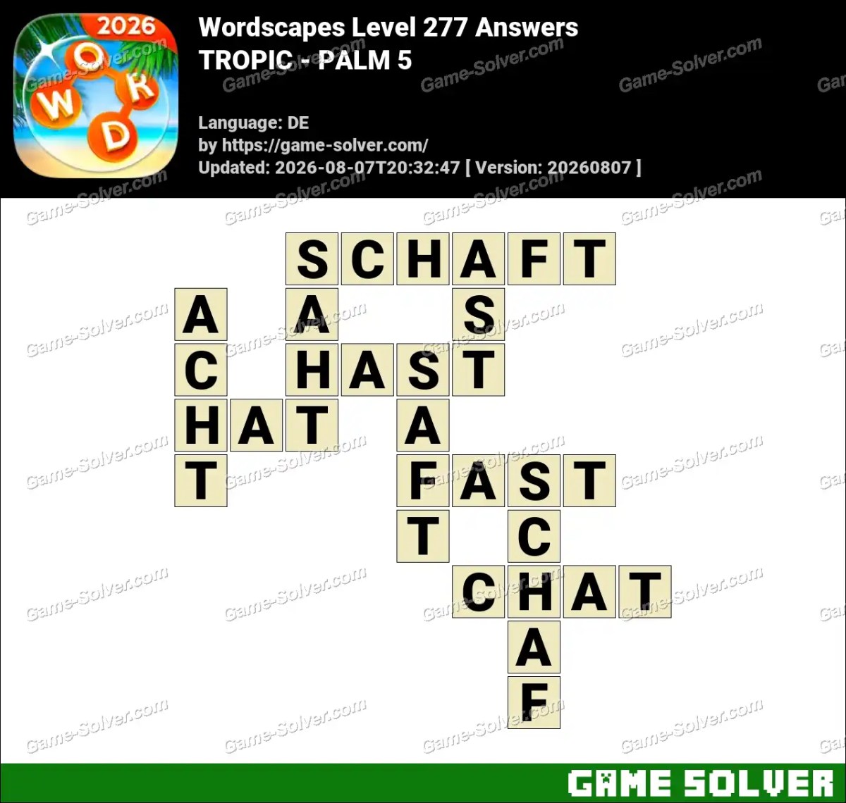 Wordscapes Deutsche Level 277 Answers — TROPIC - PALM 5