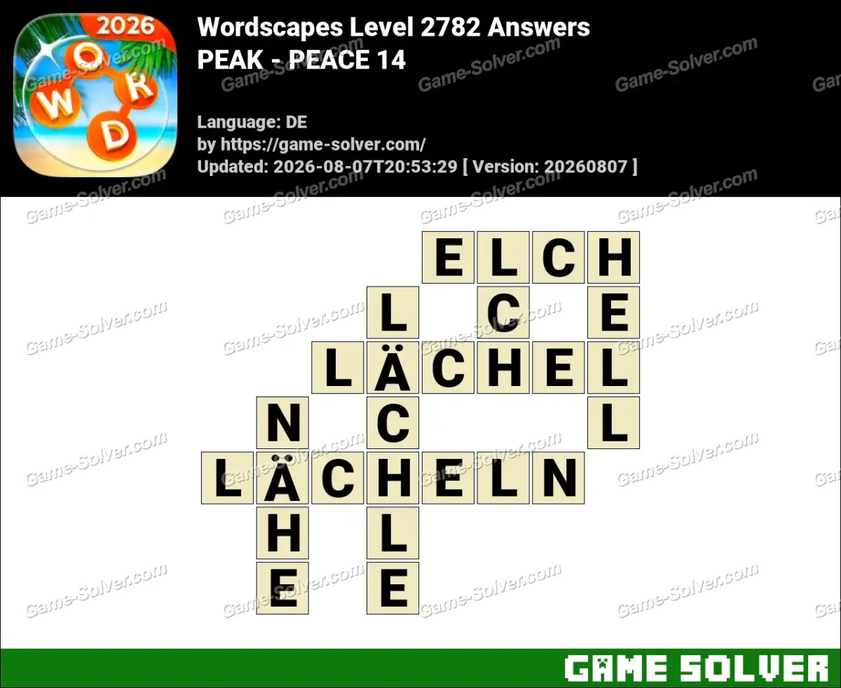 Wordscapes Deutsche Level 2782 Answers — PEAK - PEACE 14