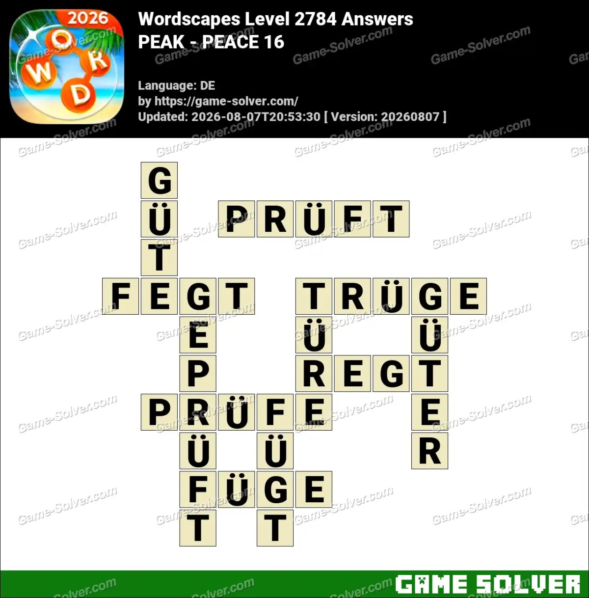 Wordscapes Deutsche Level 2784 Answers — PEAK - PEACE 16