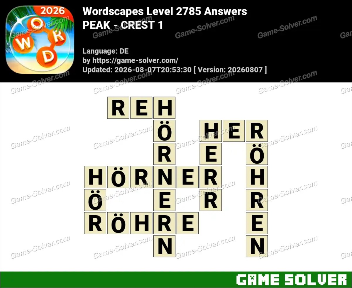 Wordscapes Deutsche Level 2785 Answers — PEAK - CREST 1 Wordscapes Deutsche Level 2785 Answers — PEAK - CREST 1