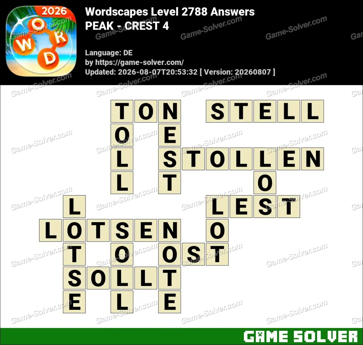 Wordscapes Deutsche Level 2788 Answers — PEAK - CREST 4