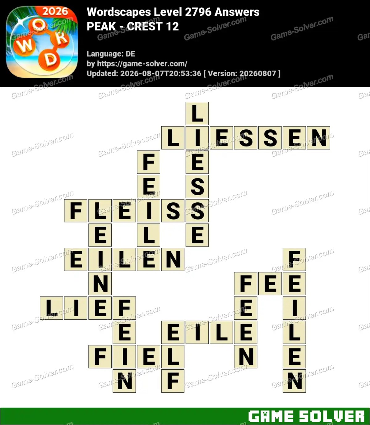 Wordscapes Deutsche Level 2796 Answers — PEAK - CREST 12