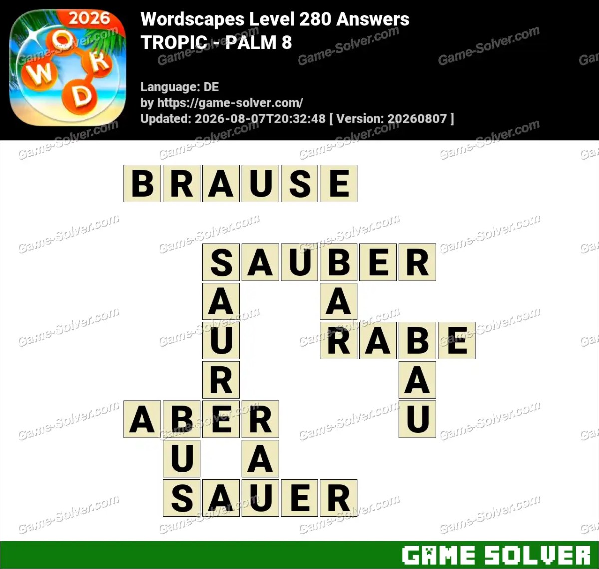 Wordscapes Deutsche Level 280 Answers — TROPIC - PALM 8