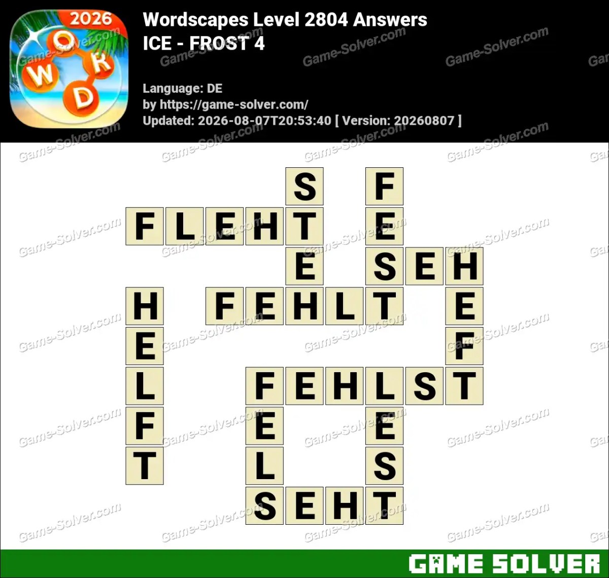 Wordscapes Deutsche Level 2804 Answers — ICE - FROST 4