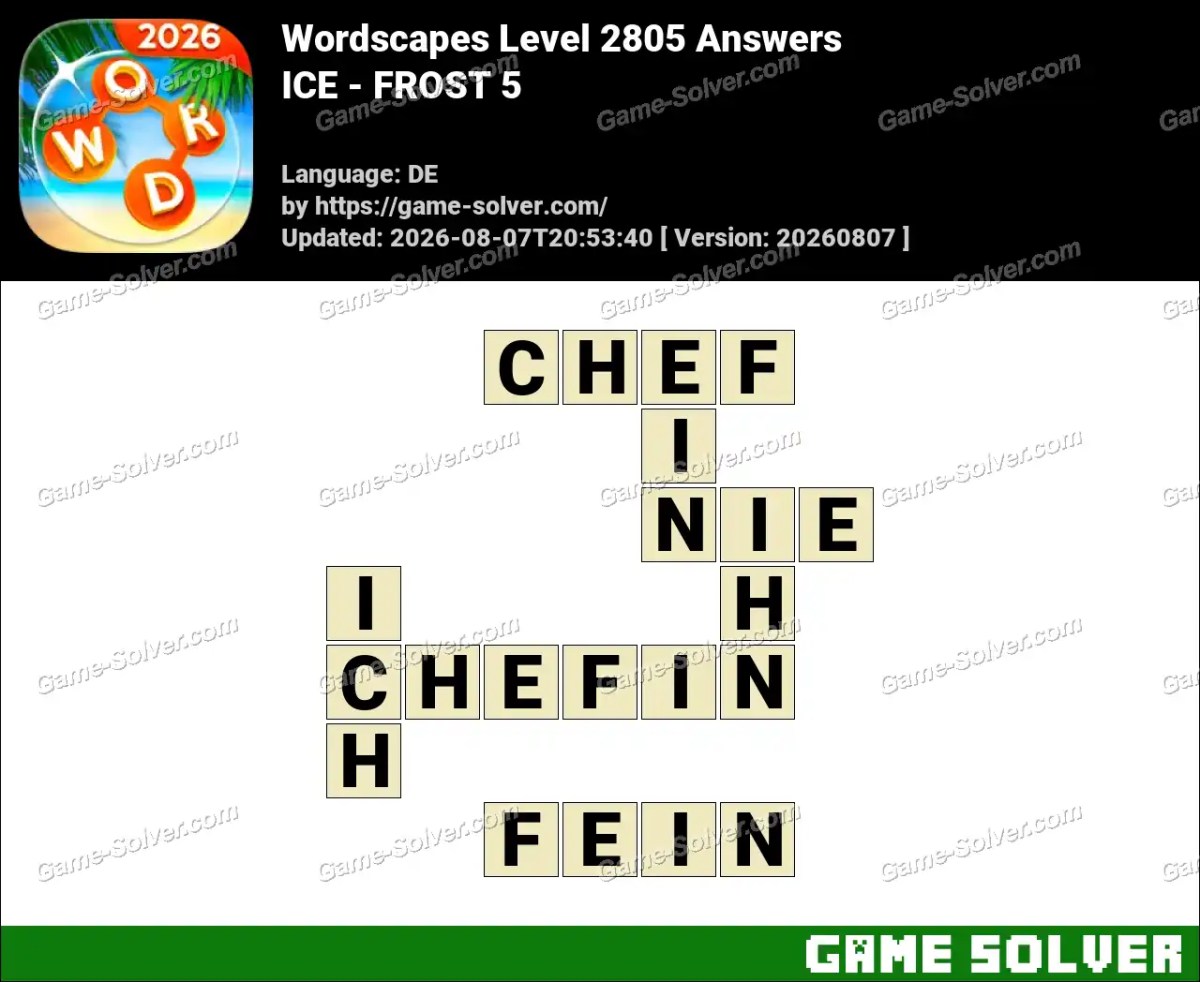 Wordscapes Deutsche Level 2805 Answers — ICE - FROST 5 Wordscapes Deutsche Level 2805 Answers — ICE - FROST 5