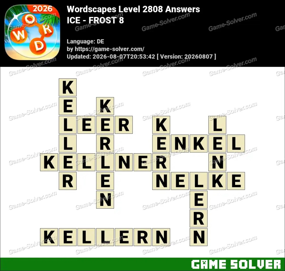 Wordscapes Deutsche Level 2808 Answers — ICE - FROST 8