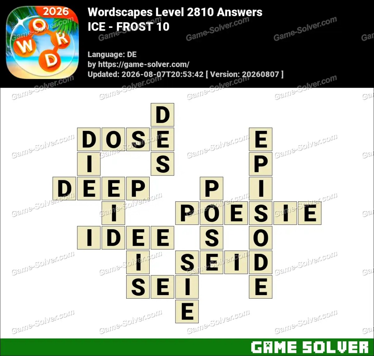 Wordscapes Deutsche Level 2810 Answers — ICE - FROST 10