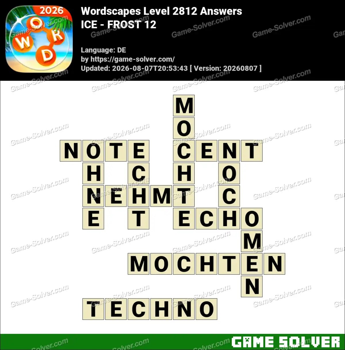 Wordscapes Deutsche Level 2812 Answers — ICE - FROST 12