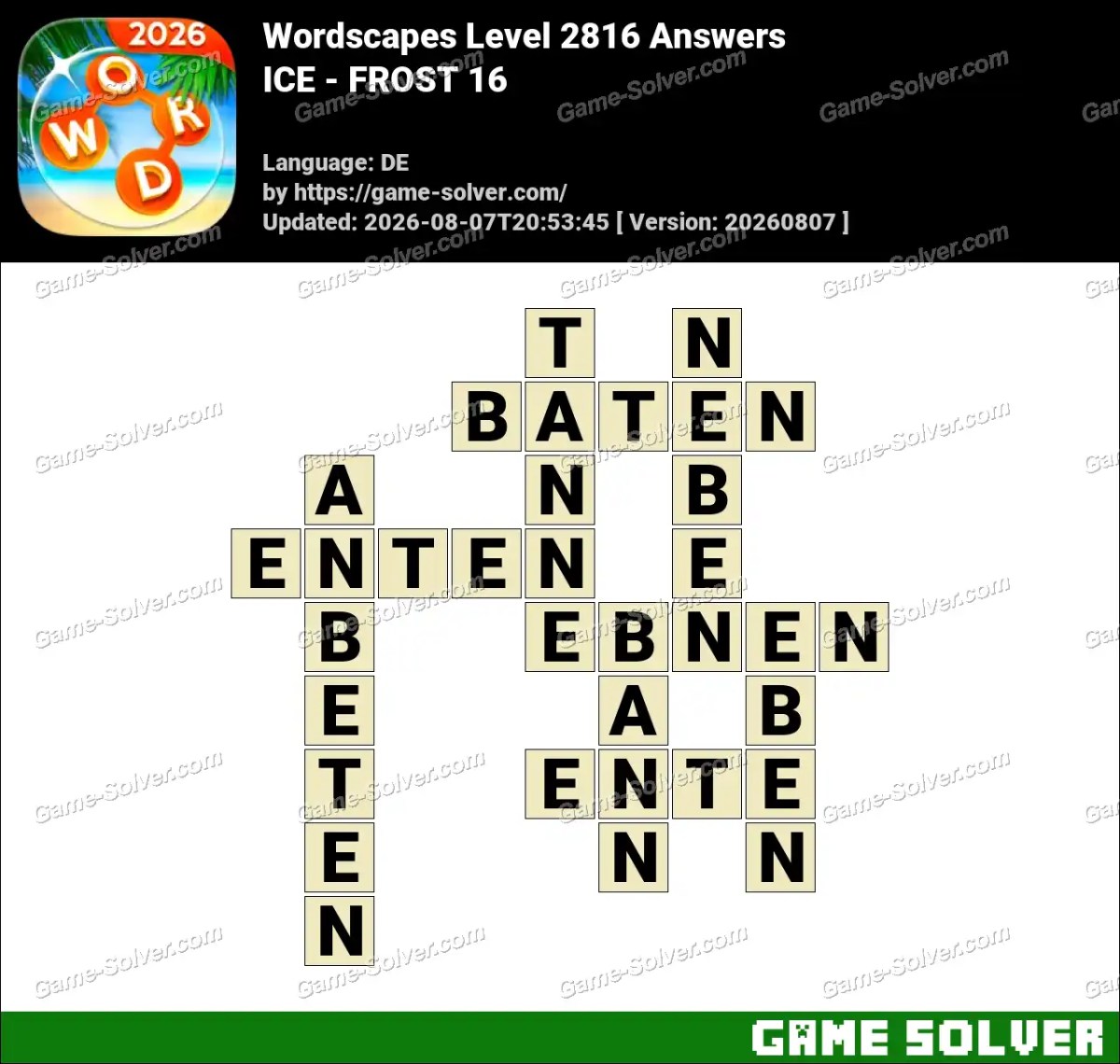 Wordscapes Deutsche Level 2816 Answers — ICE - FROST 16