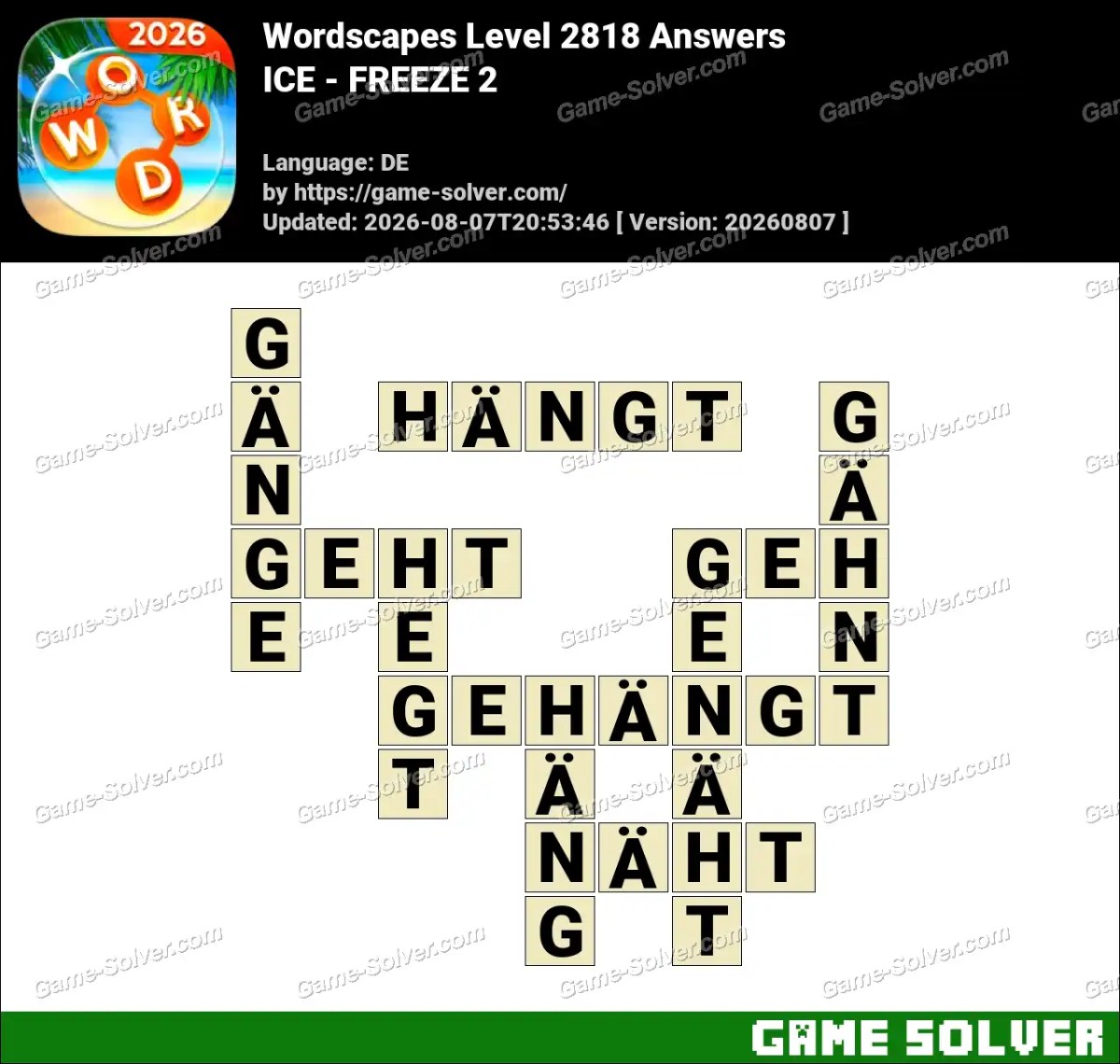 Wordscapes Deutsche Level 2818 Answers — ICE - FREEZE 2