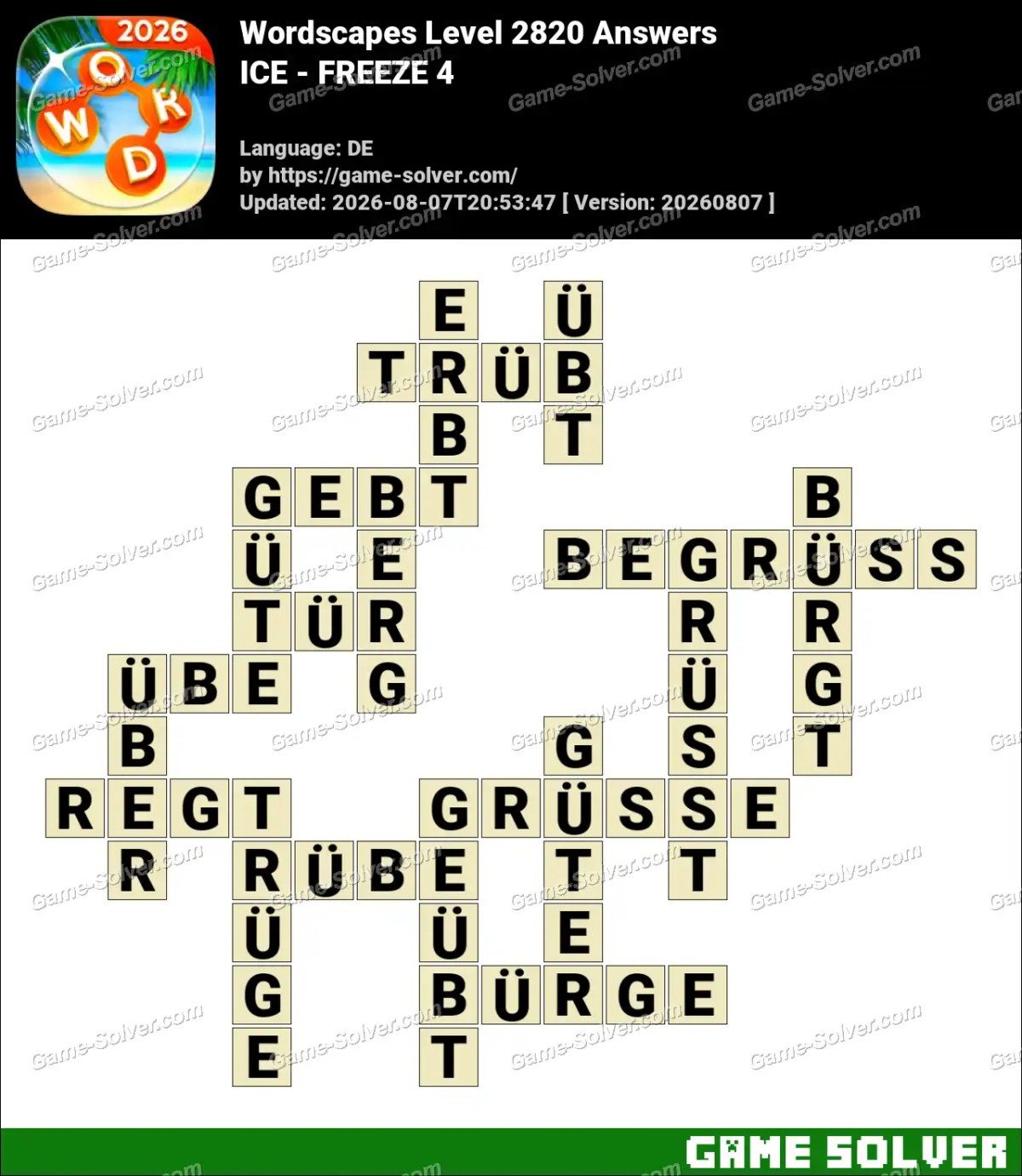 Wordscapes Deutsche Level 2820 Answers — ICE - FREEZE 4