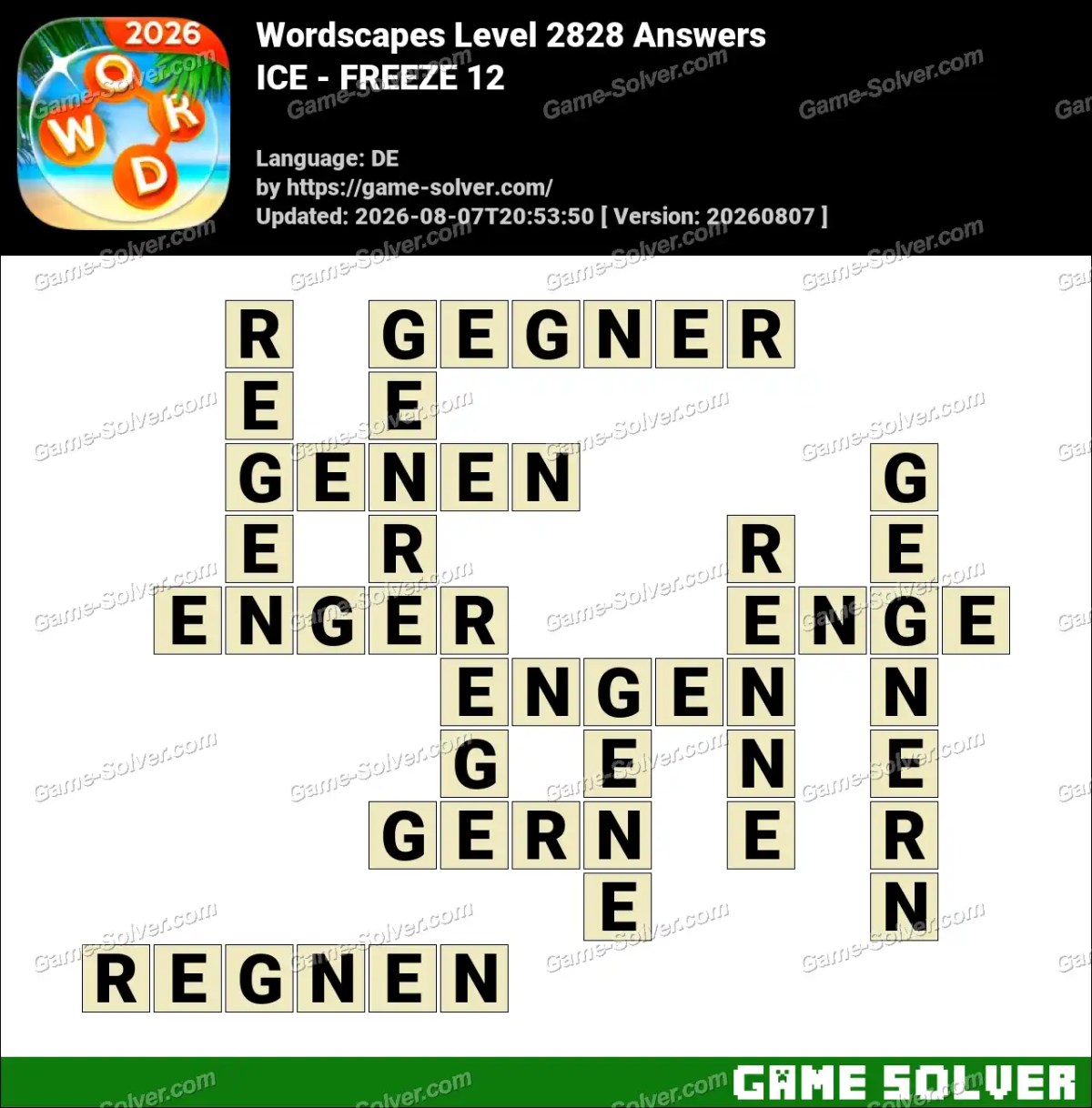 Wordscapes Deutsche Level 2828 Answers — ICE - FREEZE 12