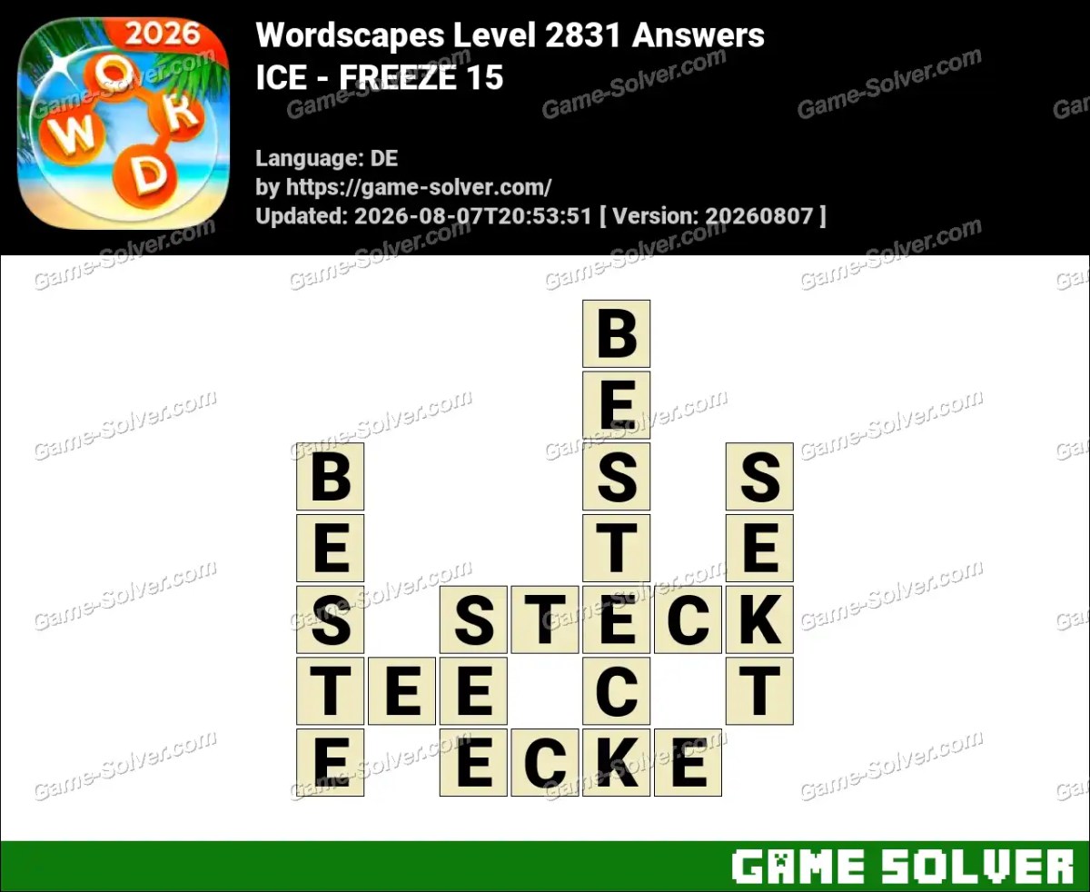 Wordscapes Deutsche Level 2831 Answers — ICE - FREEZE 15