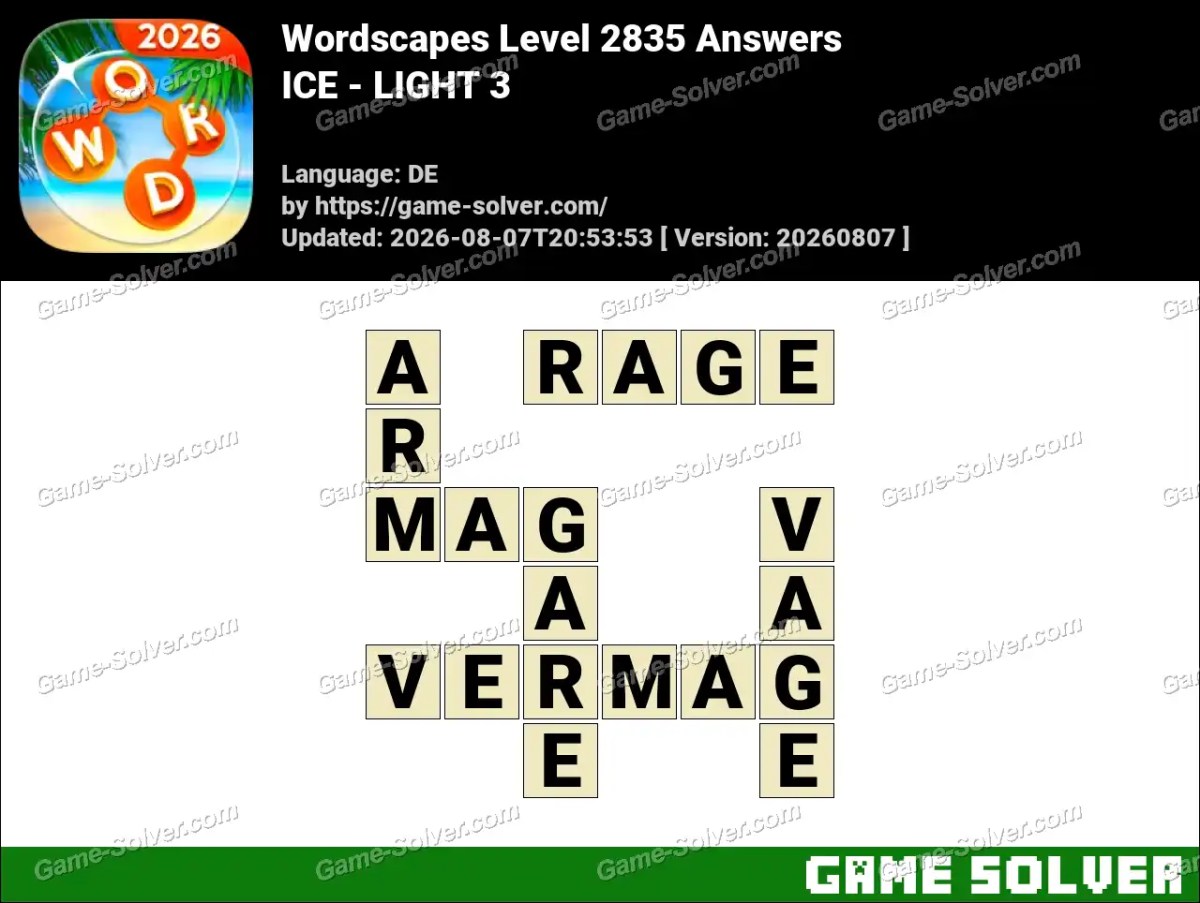 Wordscapes Deutsche Level 2835 Answers — ICE - LIGHT 3