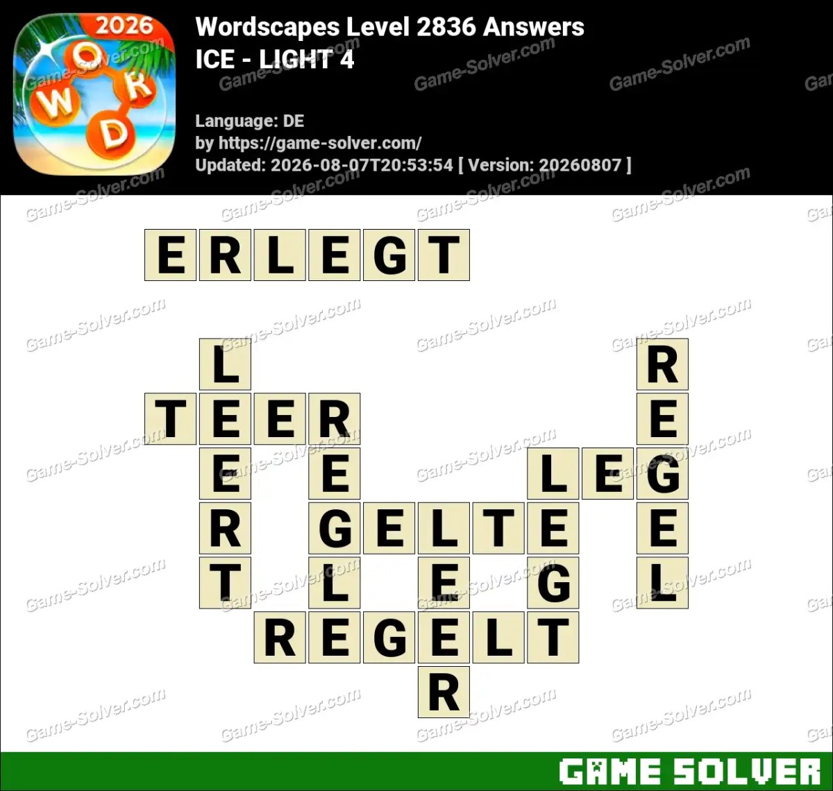 Wordscapes Deutsche Level 2836 Answers — ICE - LIGHT 4