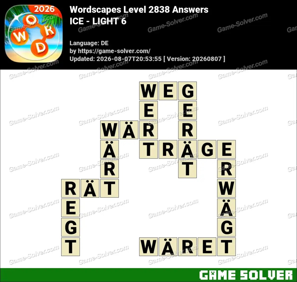 Wordscapes Deutsche Level 2838 Answers — ICE - LIGHT 6