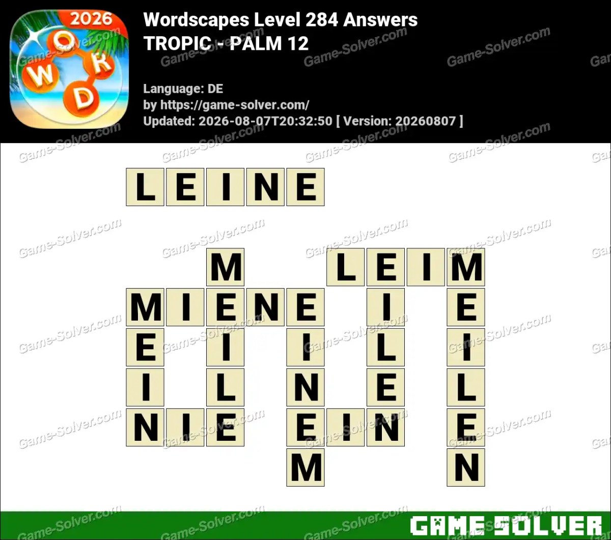 Wordscapes Deutsche Level 284 Answers — TROPIC - PALM 12 Wordscapes Deutsche Level 284 Answers — TROPIC - PALM 12