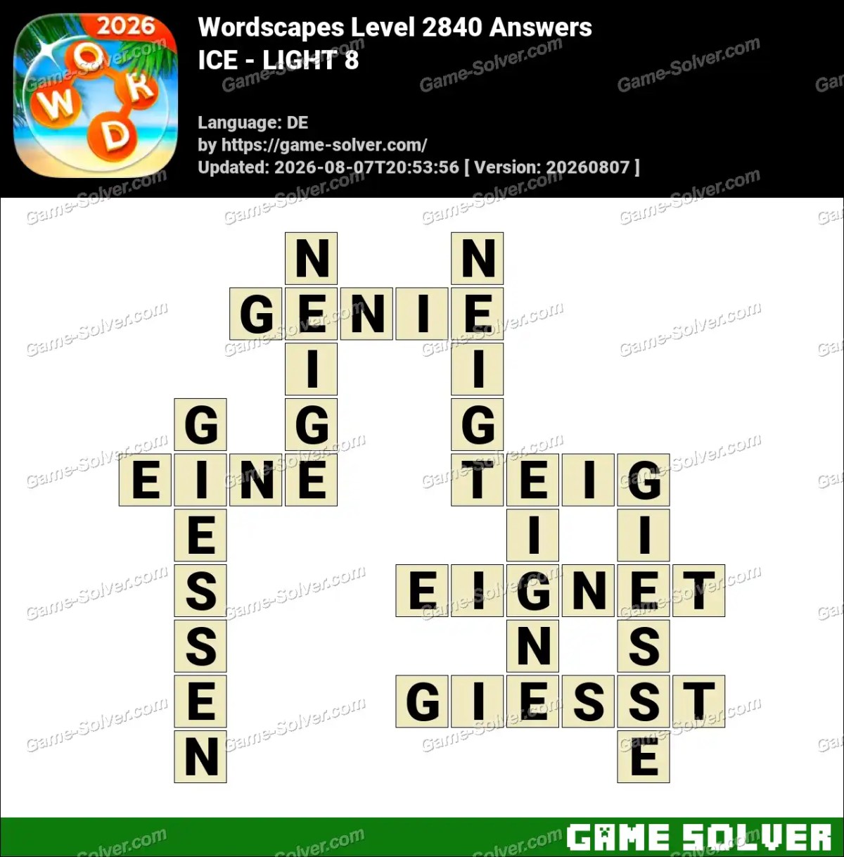 Wordscapes Deutsche Level 2840 Answers — ICE - LIGHT 8