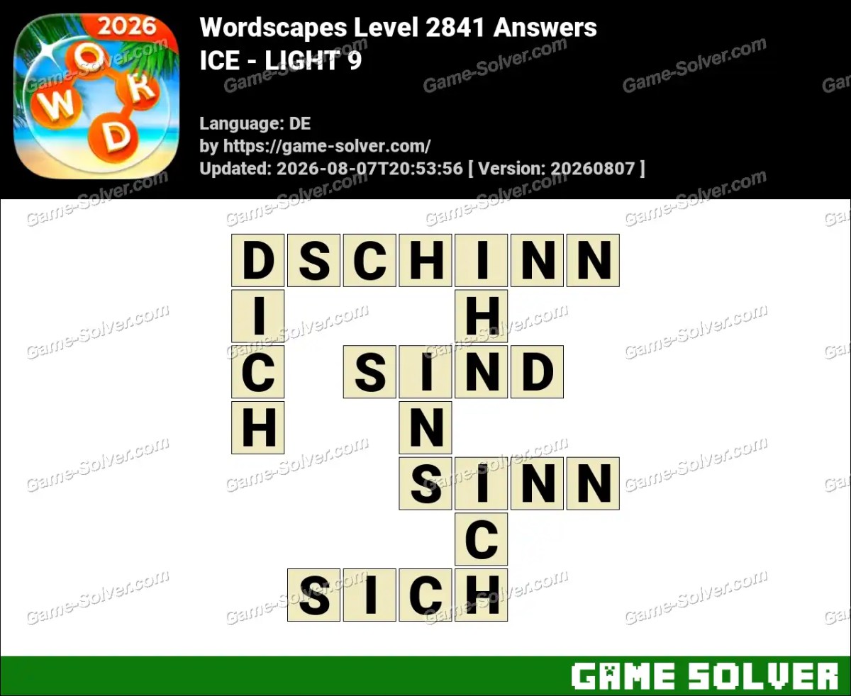 Wordscapes Deutsche Level 2841 Answers — ICE - LIGHT 9