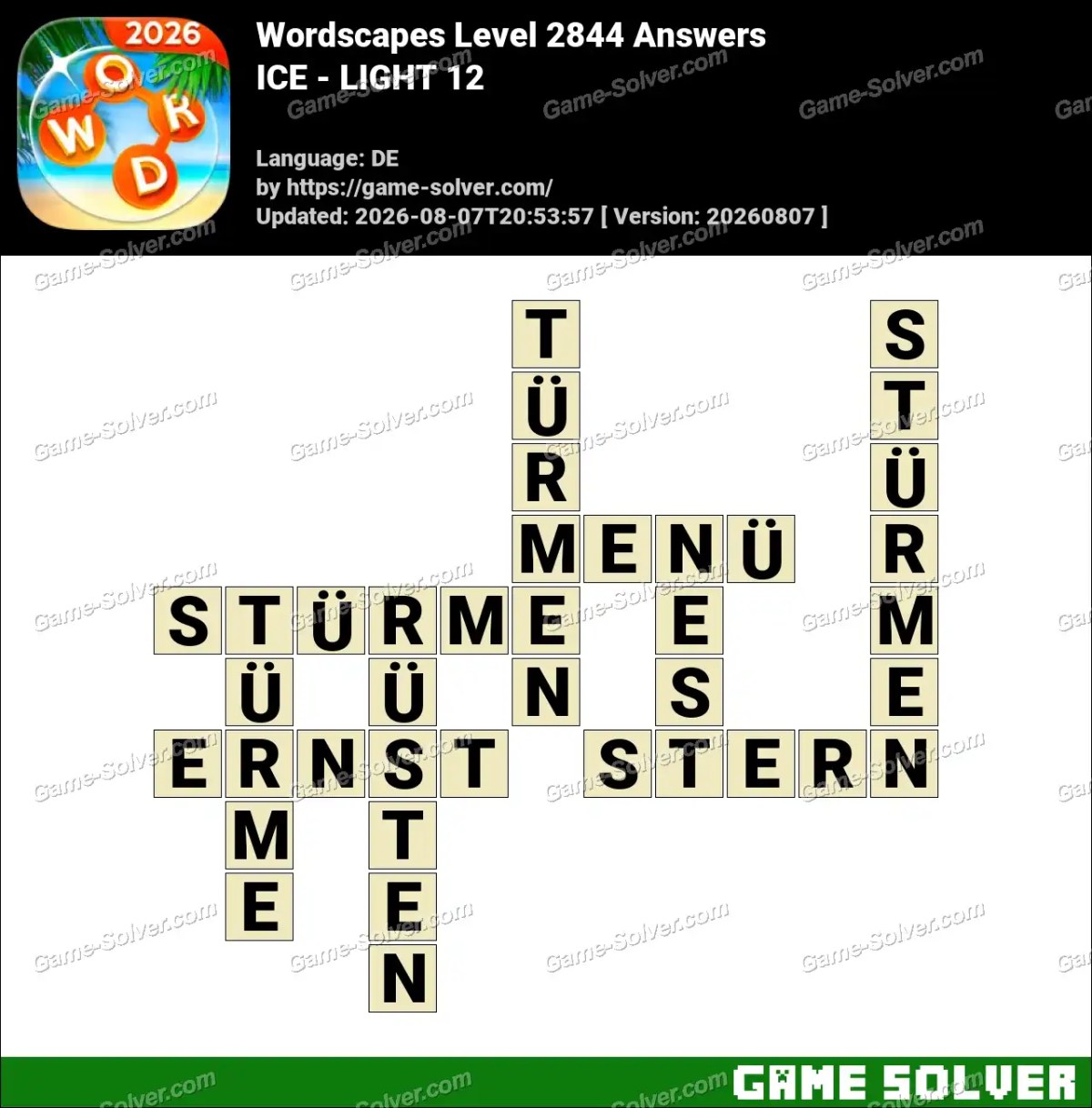 Wordscapes Deutsche Level 2844 Answers — ICE - LIGHT 12