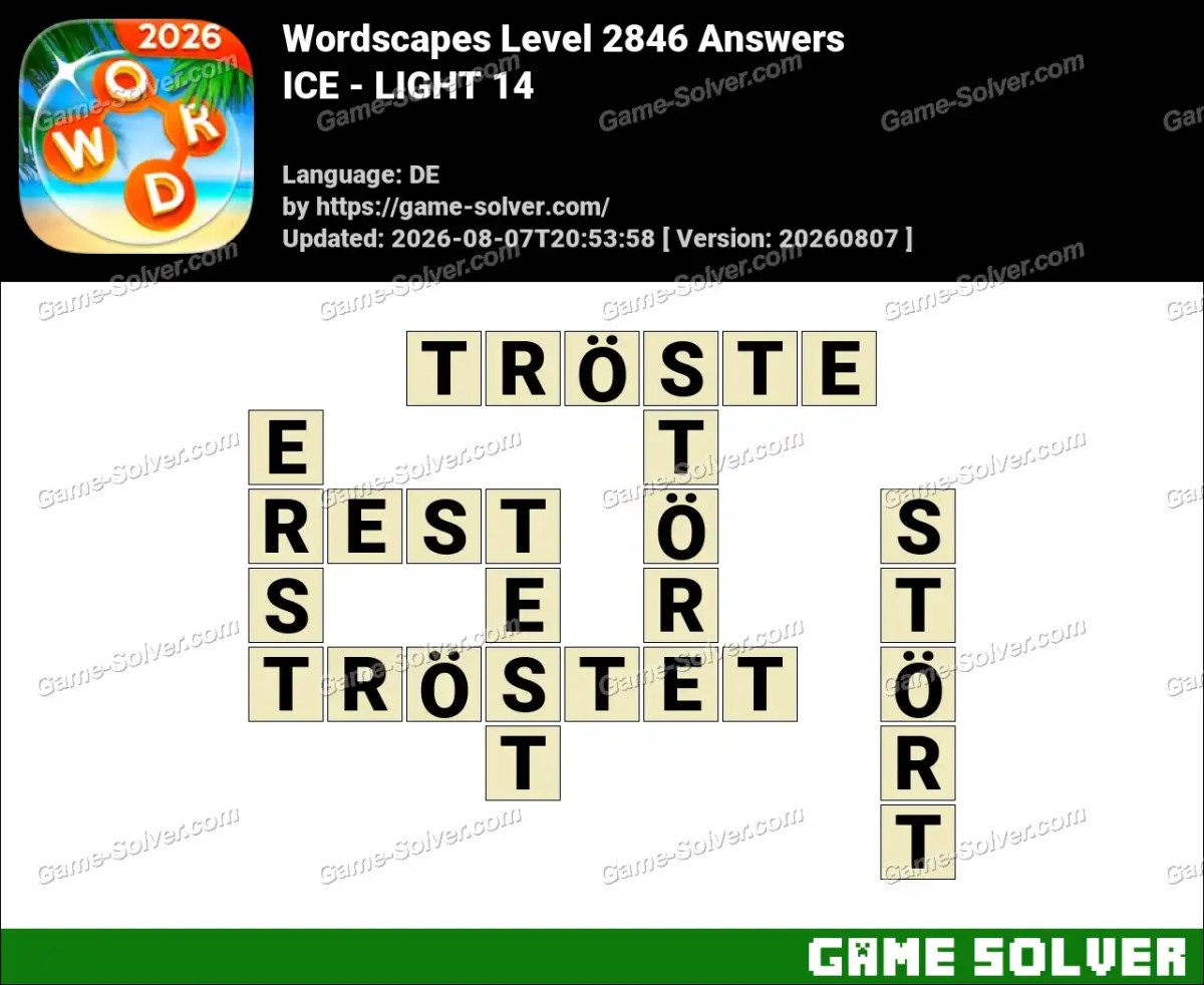 Wordscapes Deutsche Level 2846 Answers — ICE - LIGHT 14