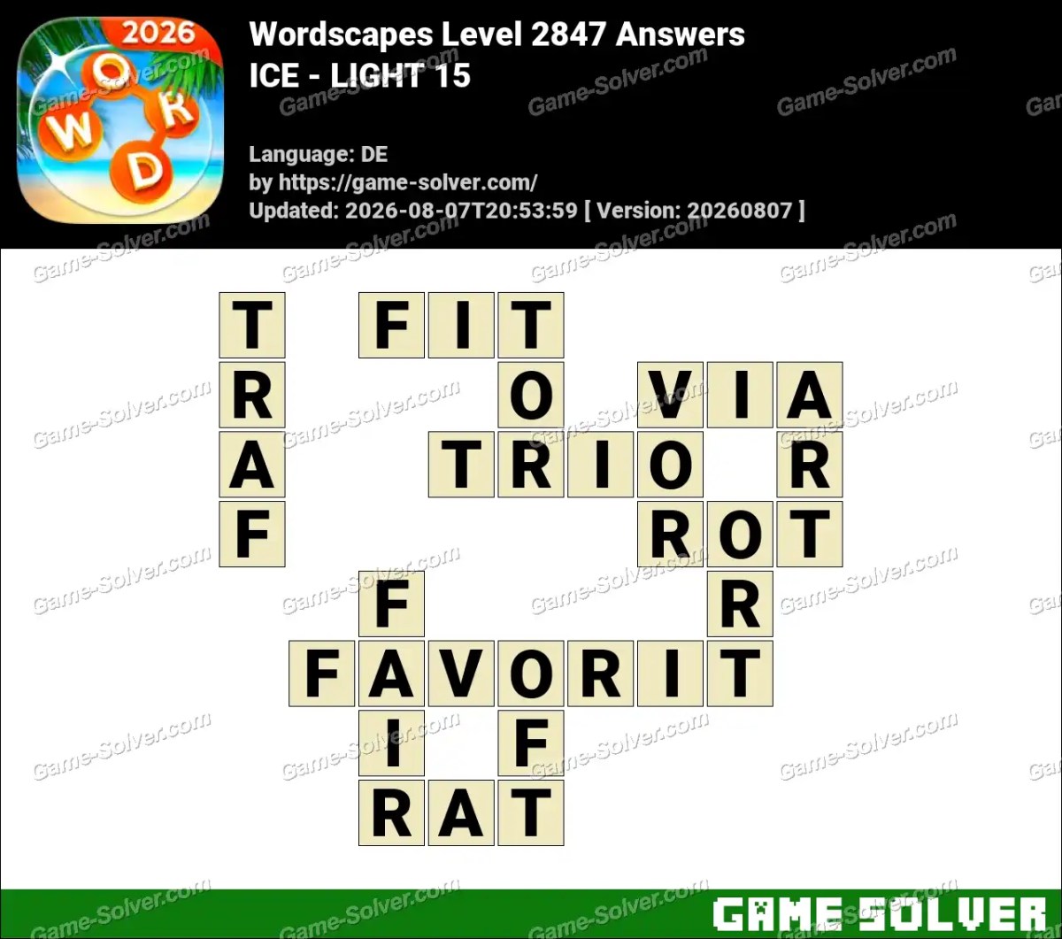 Wordscapes Deutsche Level 2847 Answers — ICE - LIGHT 15