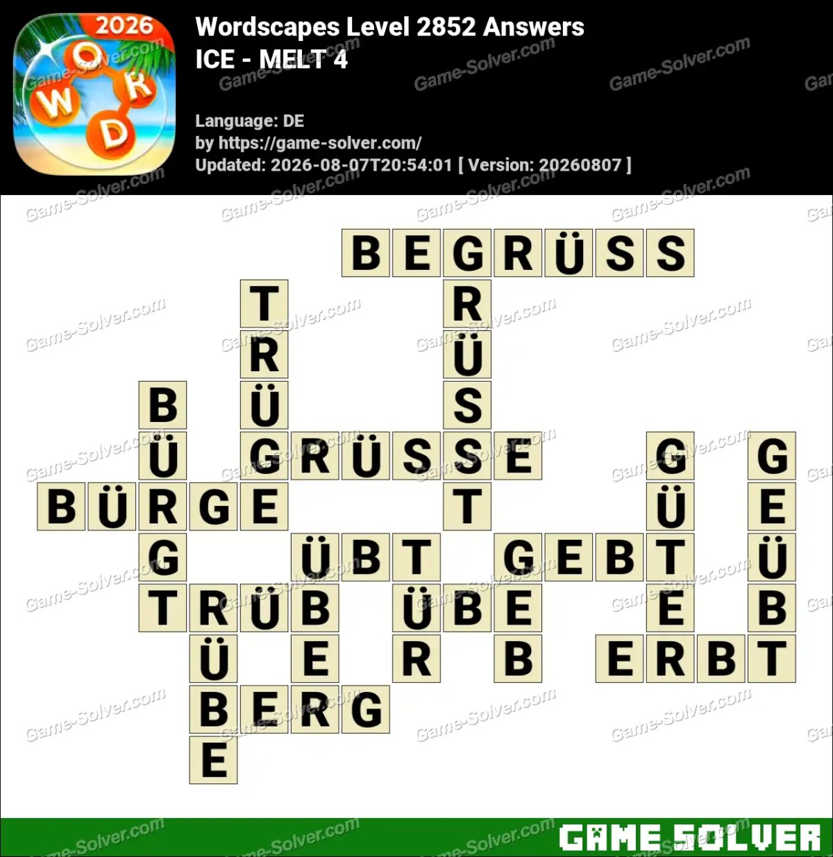 Wordscapes Deutsche Level 2852 Answers — ICE - MELT 4