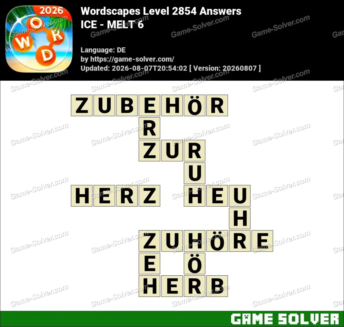 Wordscapes Deutsche Level 2854 Answers — ICE - MELT 6