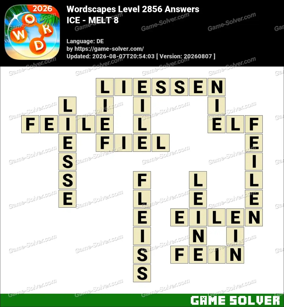 Wordscapes Deutsche Level 2856 Answers — ICE - MELT 8