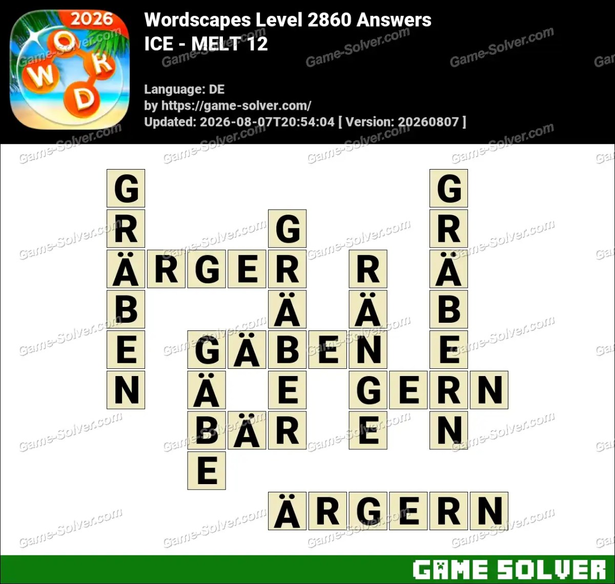 Wordscapes Deutsche Level 2860 Answers — ICE - MELT 12