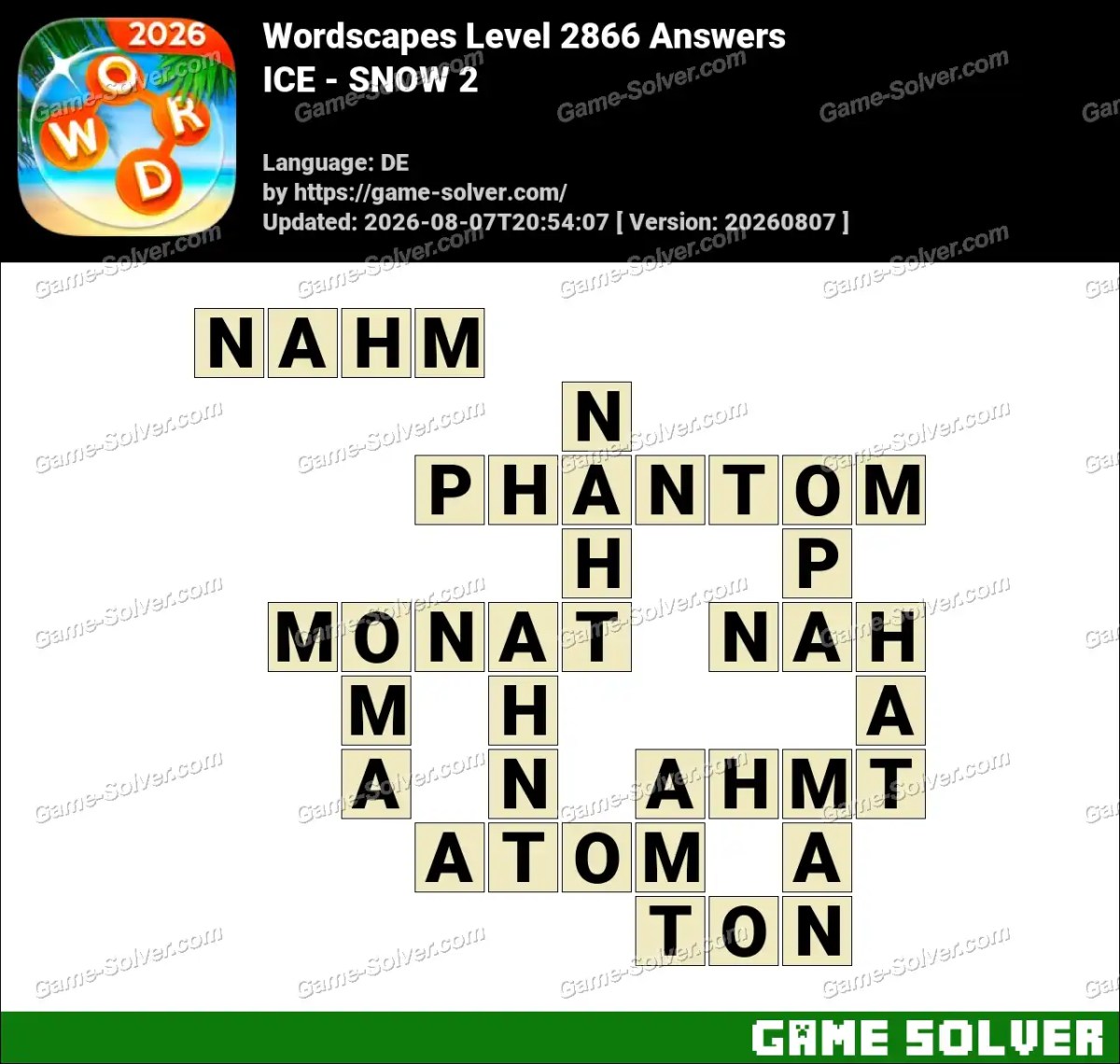 Wordscapes Deutsche Level 2866 Answers — ICE - SNOW 2