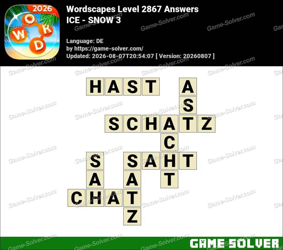 Wordscapes Deutsche Level 2867 Answers — ICE - SNOW 3