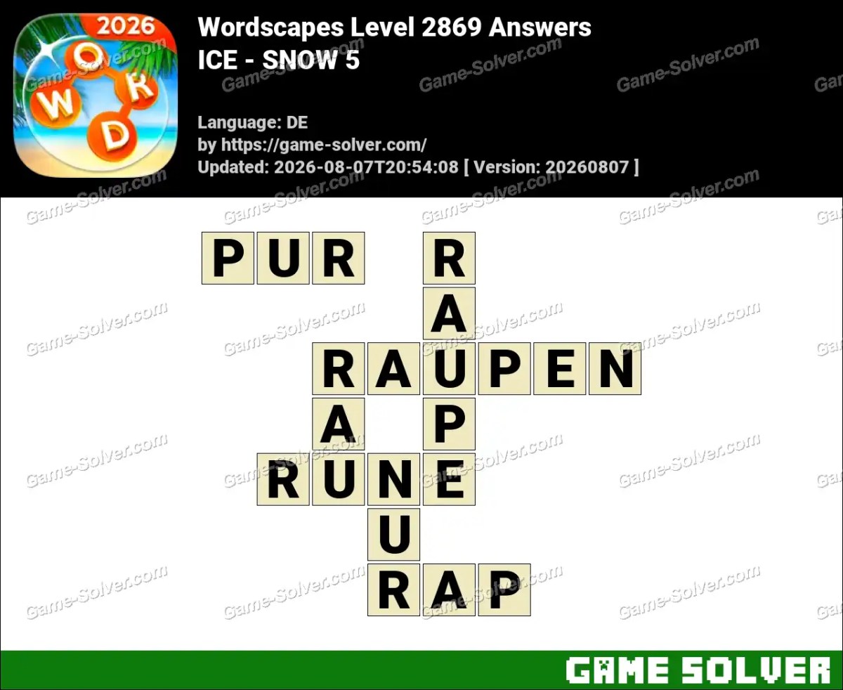 Wordscapes Deutsche Level 2869 Answers — ICE - SNOW 5