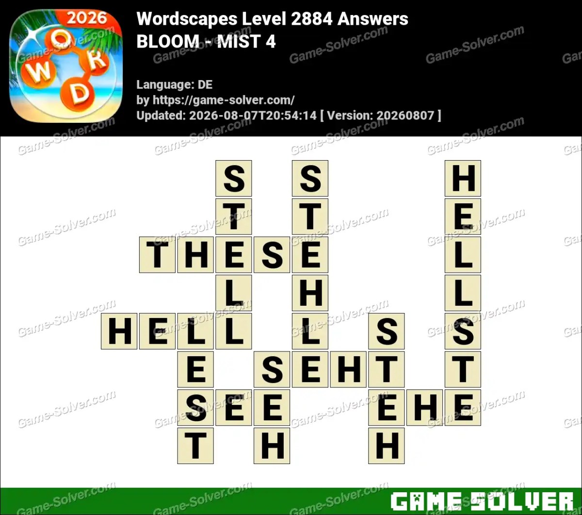Wordscapes Deutsche Level 2884 Answers — BLOOM - MIST 4