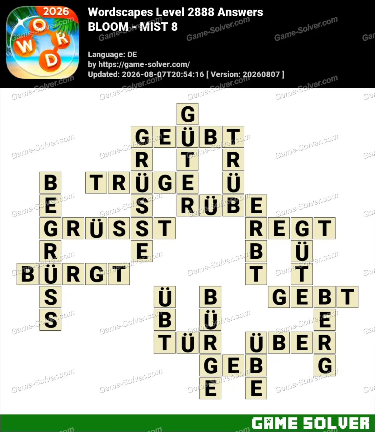 Wordscapes Deutsche Level 2888 Answers — BLOOM - MIST 8