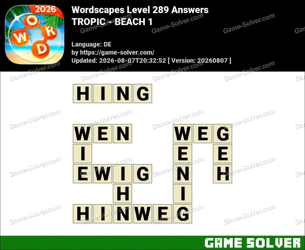 Wordscapes Deutsche Level 289 Answers — TROPIC - BEACH 1 Wordscapes Deutsche Level 289 Answers — TROPIC - BEACH 1