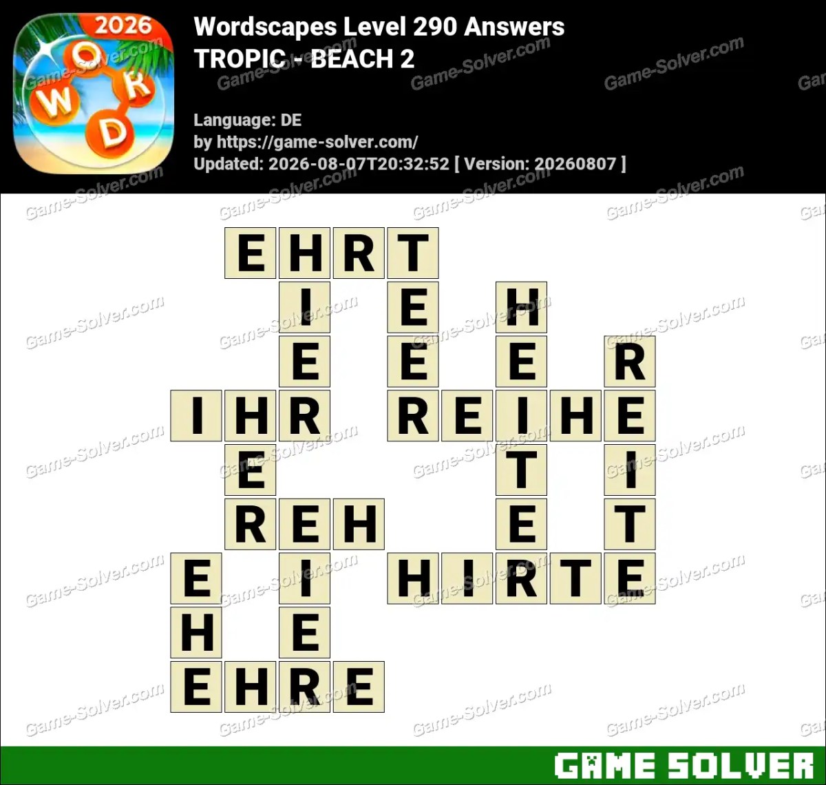Wordscapes Deutsche Level 290 Answers — TROPIC - BEACH 2 Wordscapes Deutsche Level 290 Answers — TROPIC - BEACH 2
