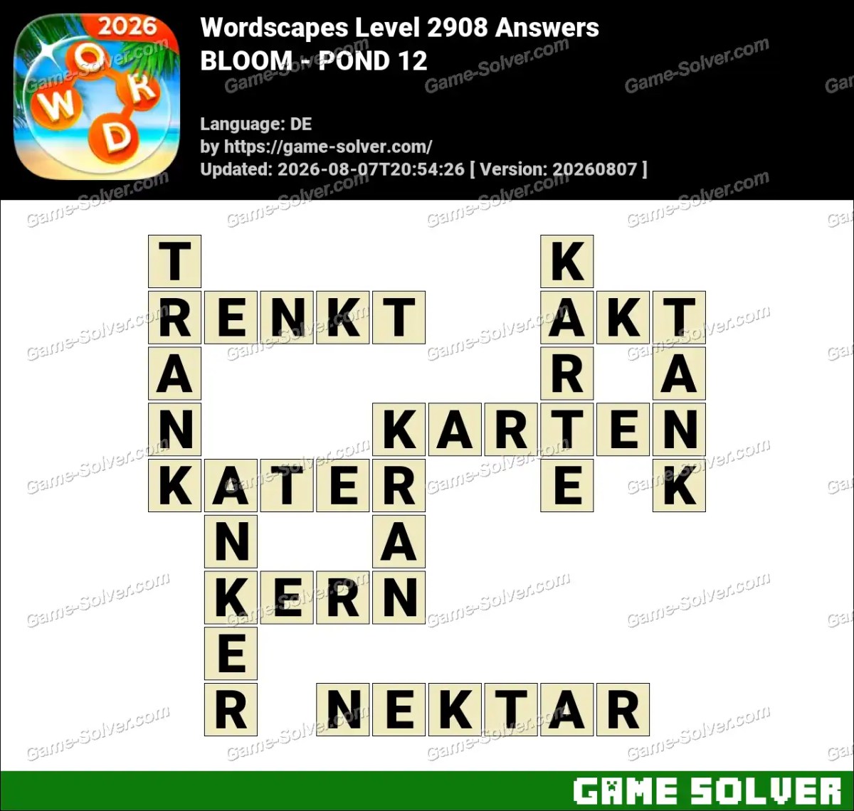 Wordscapes Deutsche Level 2908 Answers — BLOOM - POND 12