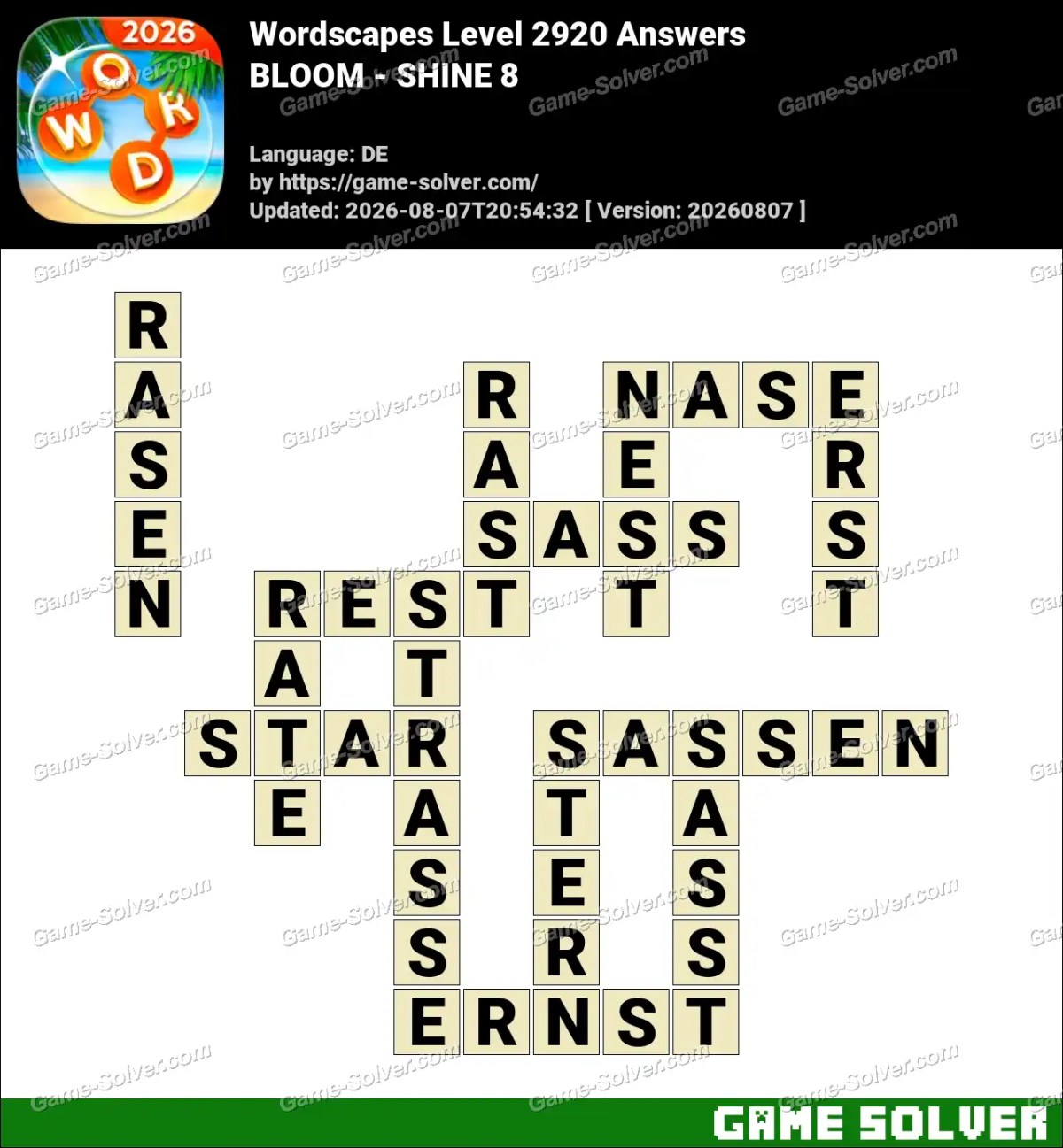 Wordscapes Deutsche Level 2920 Answers — BLOOM - SHINE 8