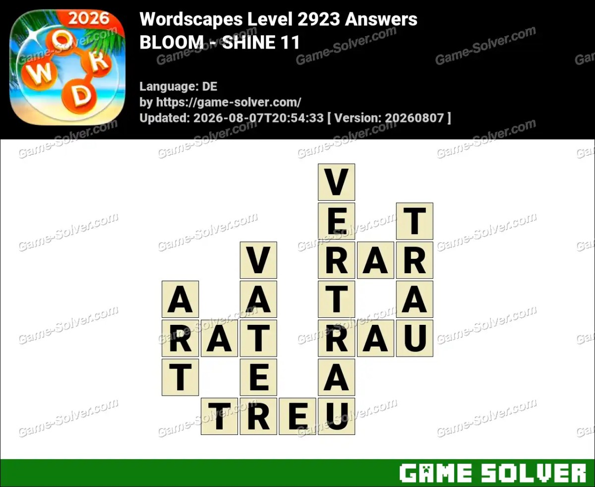 Wordscapes Deutsche Level 2923 Answers — BLOOM - SHINE 11