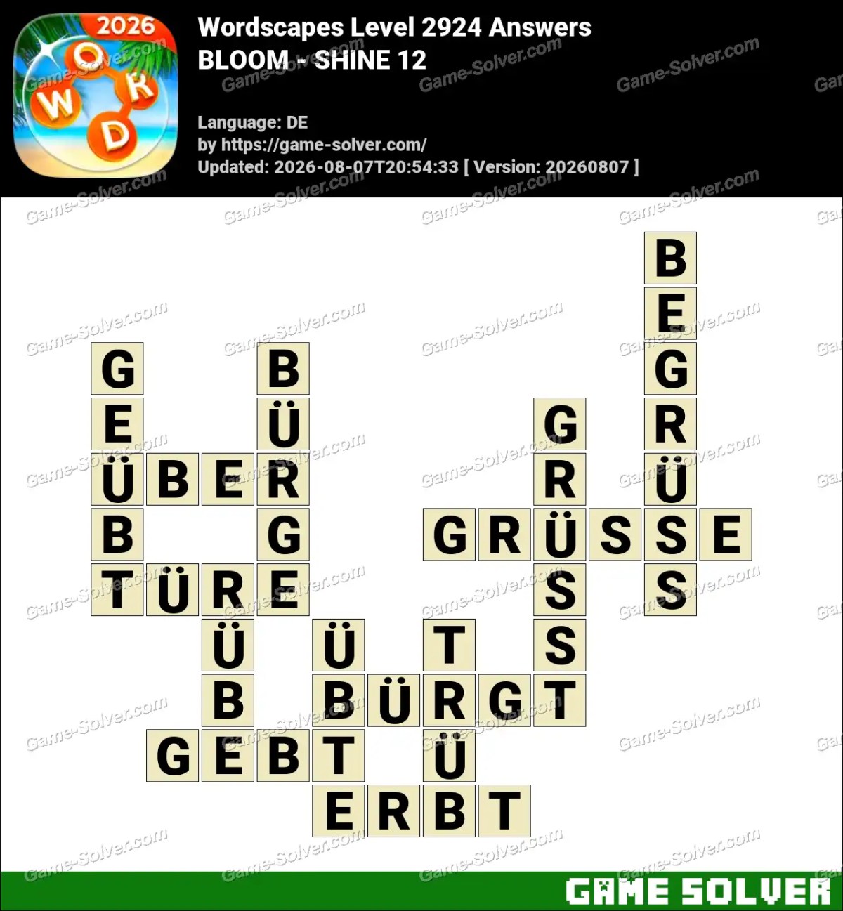 Wordscapes Deutsche Level 2924 Answers — BLOOM - SHINE 12