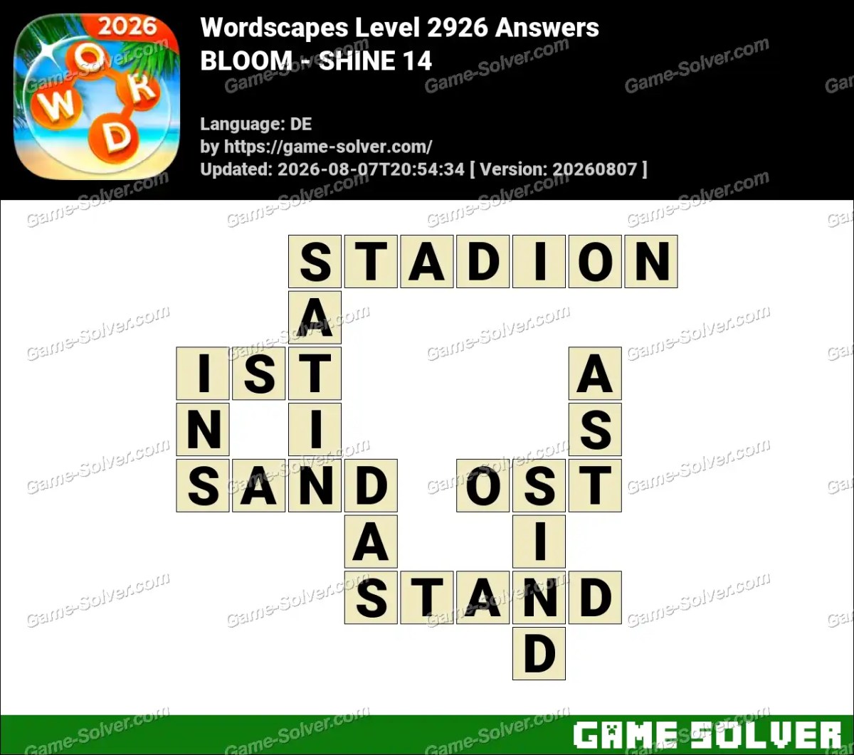 Wordscapes Deutsche Level 2926 Answers — BLOOM - SHINE 14