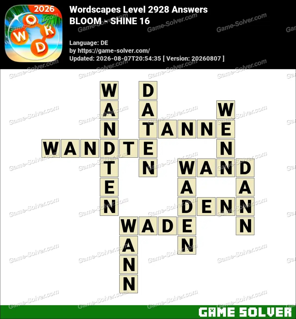 Wordscapes Deutsche Level 2928 Answers — BLOOM - SHINE 16