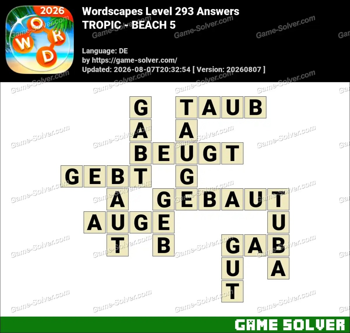 Wordscapes Deutsche Level 293 Answers — TROPIC - BEACH 5 Wordscapes Deutsche Level 293 Answers — TROPIC - BEACH 5