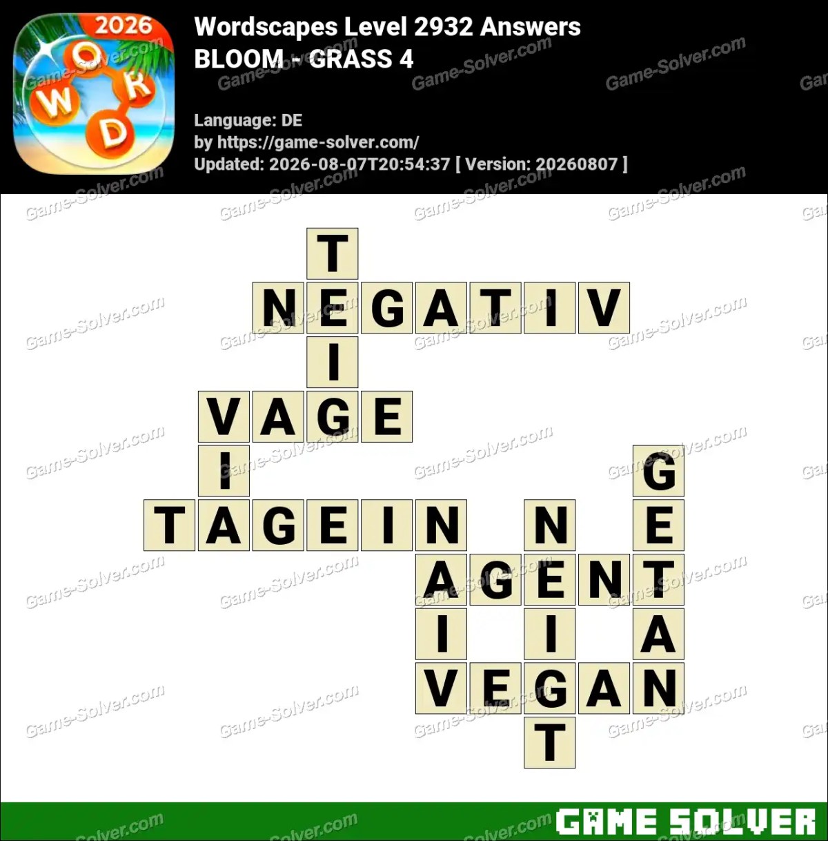 Wordscapes Deutsche Level 2932 Answers — BLOOM - GRASS 4