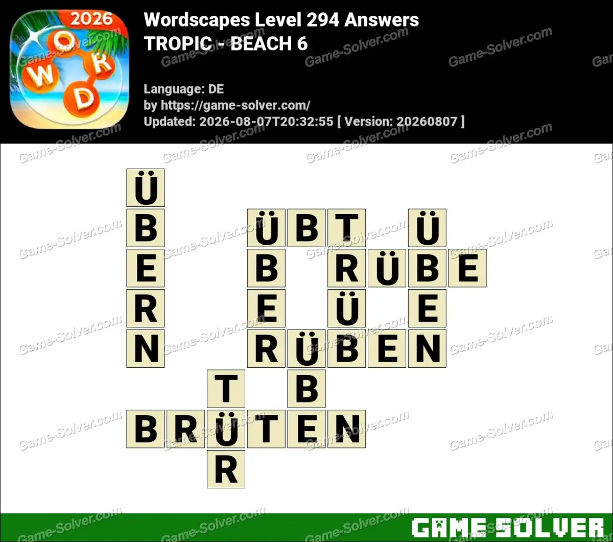 Wordscapes Deutsche Level 294 Answers — TROPIC - BEACH 6 Wordscapes Deutsche Level 294 Answers — TROPIC - BEACH 6
