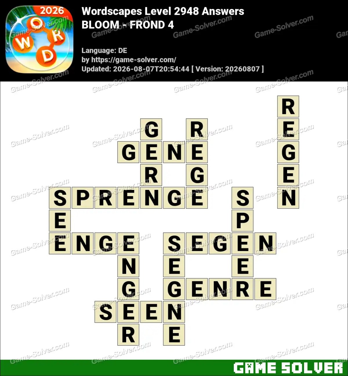 Wordscapes Deutsche Level 2948 Answers — BLOOM - FROND 4
