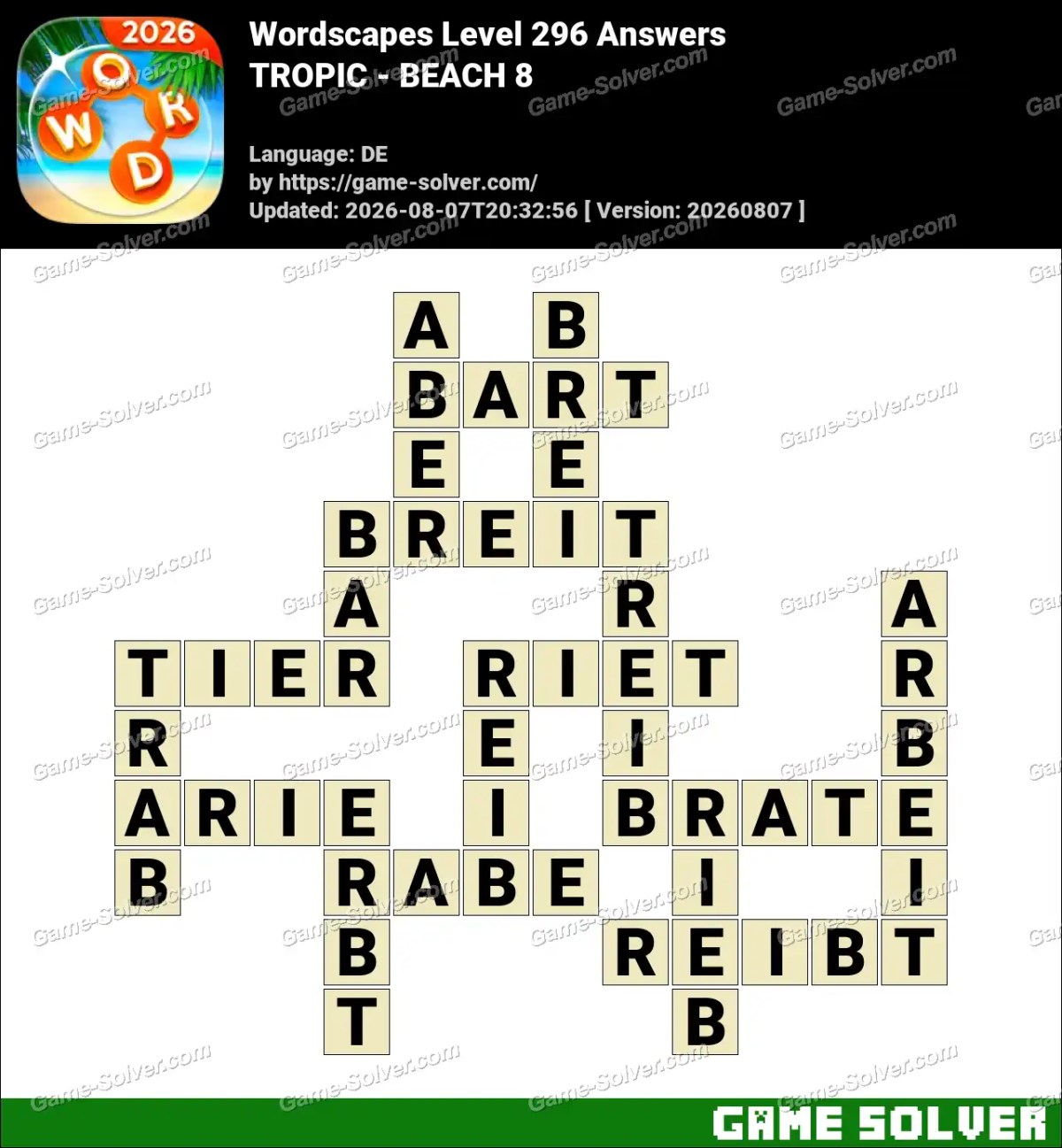 Wordscapes Deutsche Level 296 Answers — TROPIC - BEACH 8 Wordscapes Deutsche Level 296 Answers — TROPIC - BEACH 8