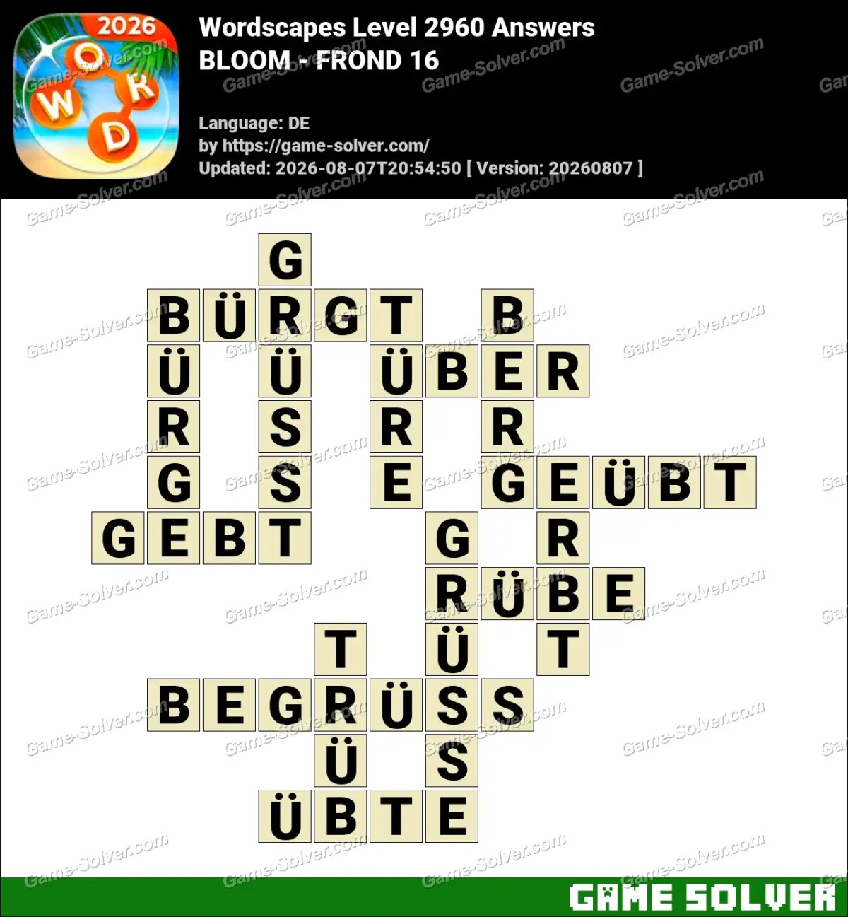 Wordscapes Deutsche Level 2960 Answers — BLOOM - FROND 16