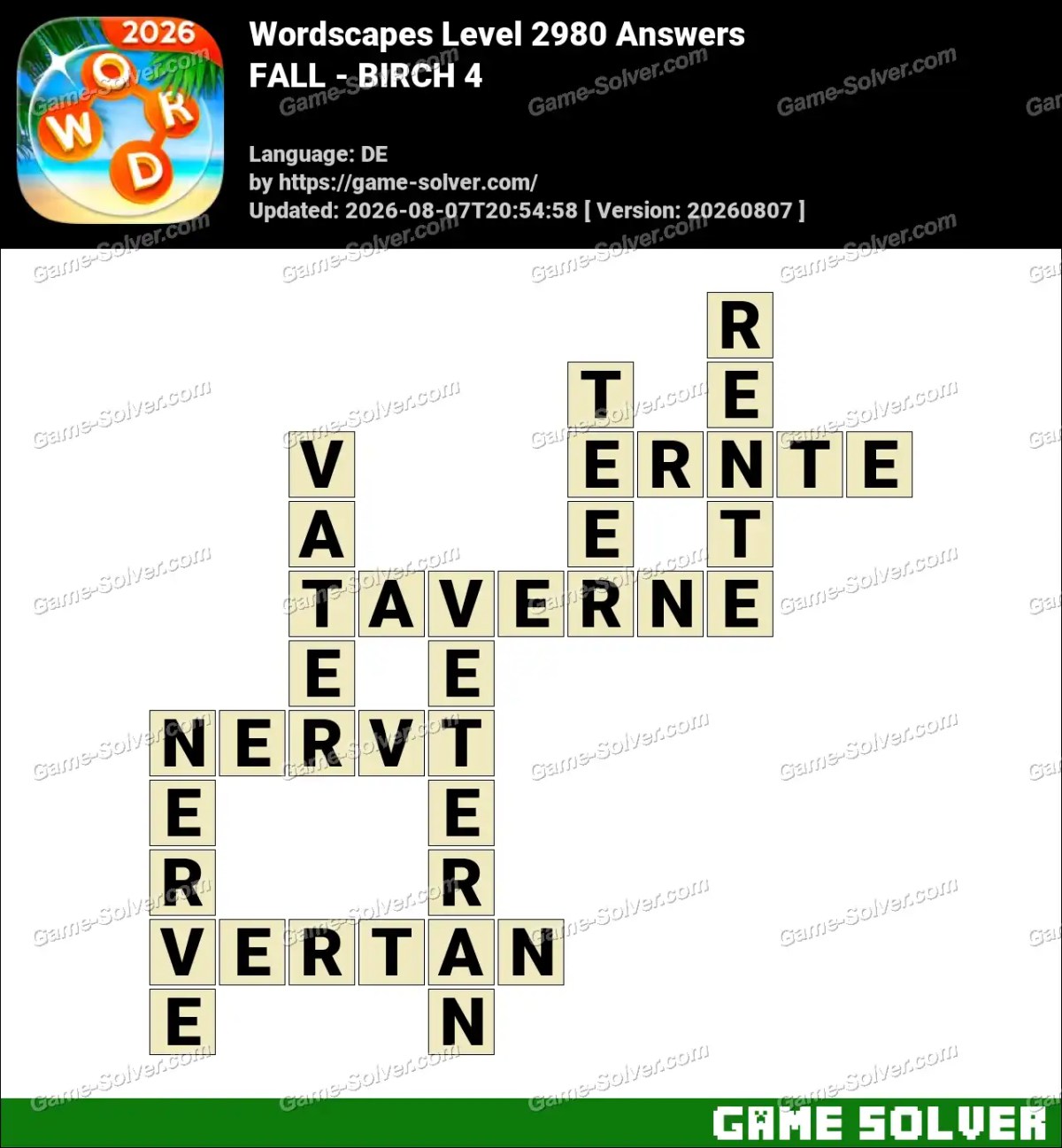 Wordscapes Deutsche Level 2980 Answers — FALL - BIRCH 4